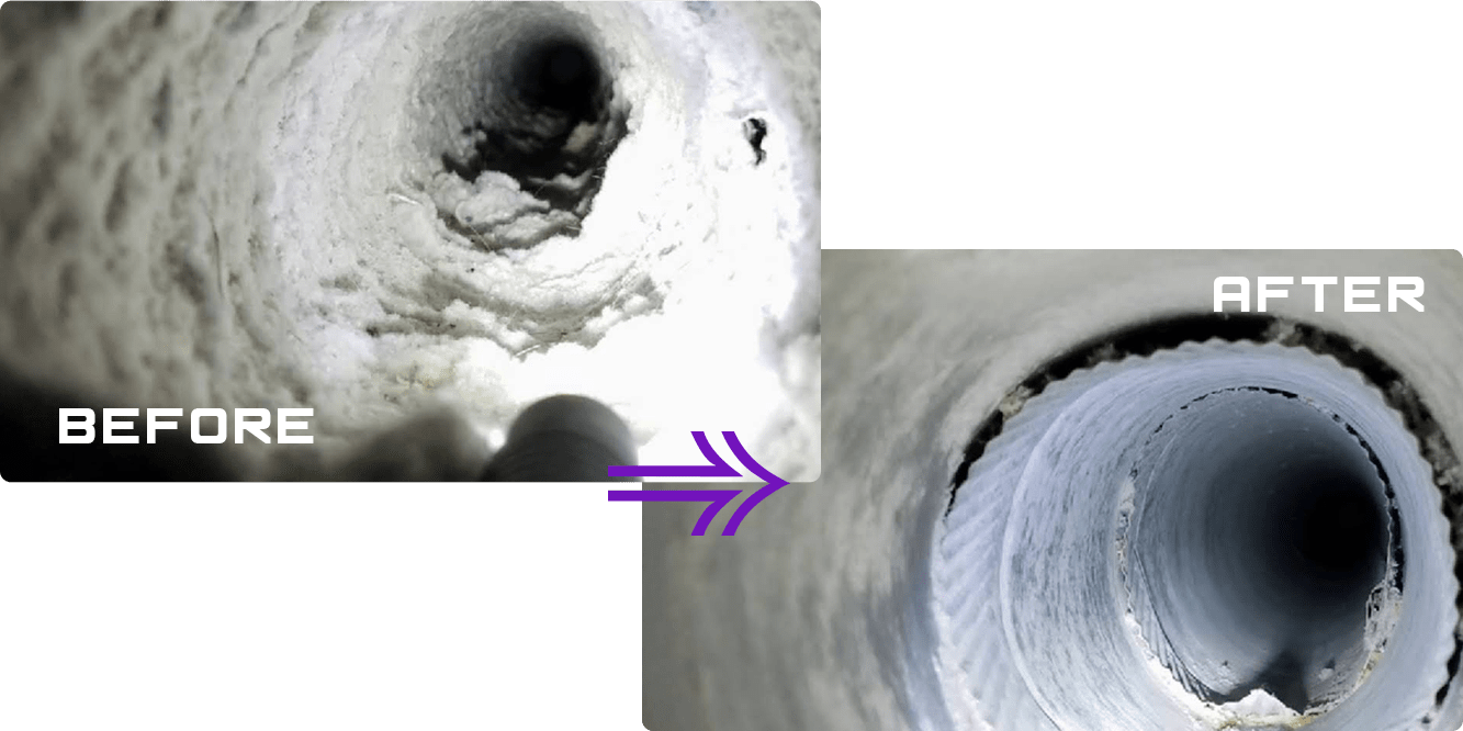 before after dryer vent cleaning